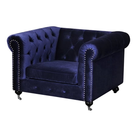 American Home Classic Claire 15" 1 Seat Velvet Upholstered Sofa in Navy