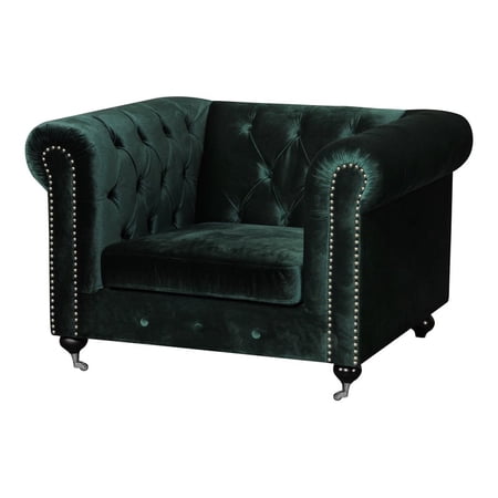 American Home Classic Claire 15" 1-Seat Velvet Upholstered Sofa in Green