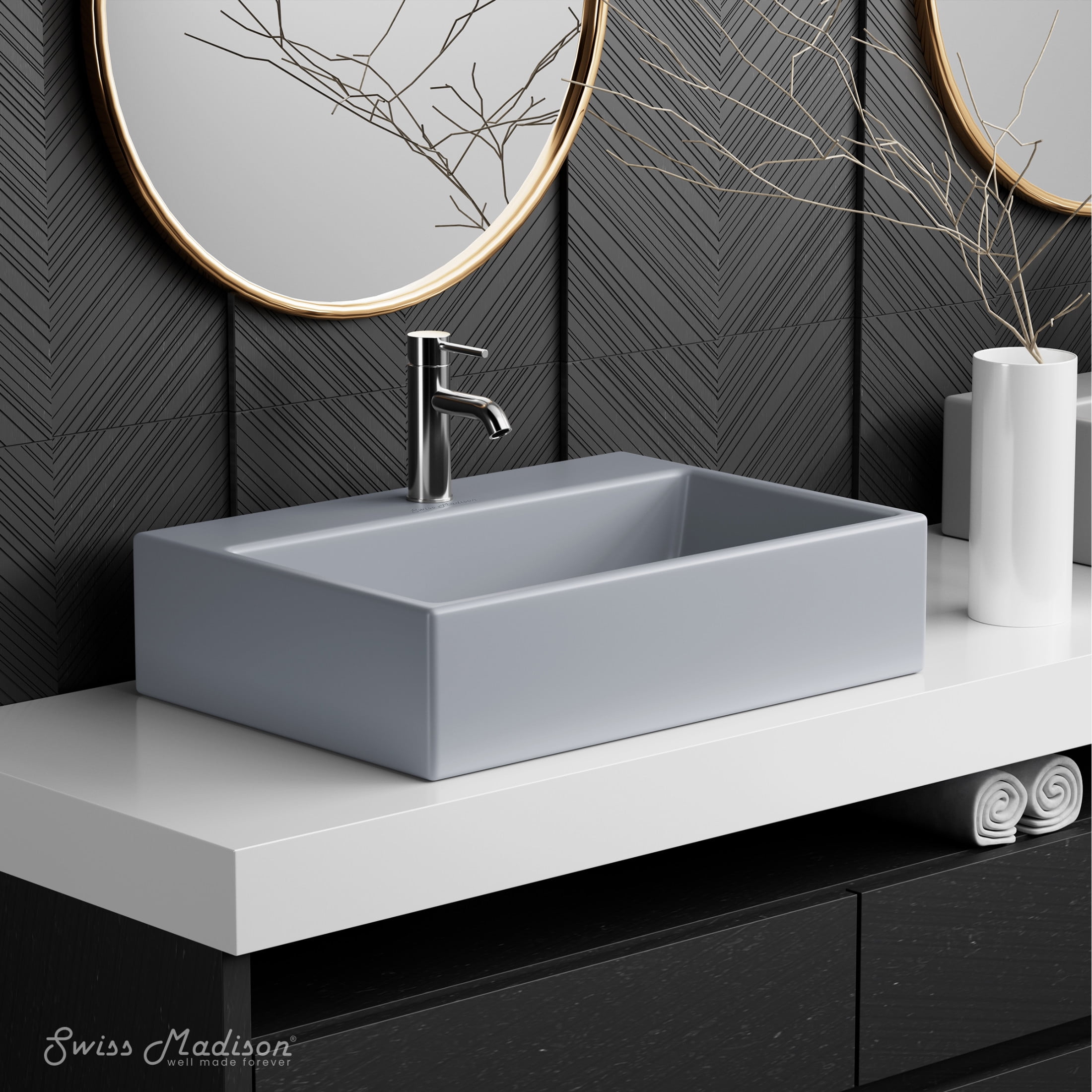 Claire 20"  Rectangle Ceramic Vessel Sink in Matte Gray