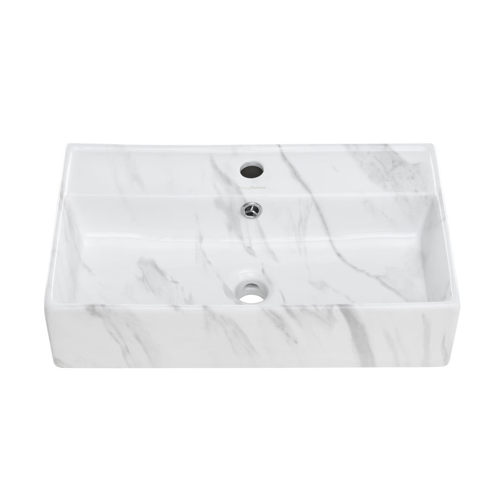Claire 22" White Marble Ceramic Wall-Mount Bathroom Sink