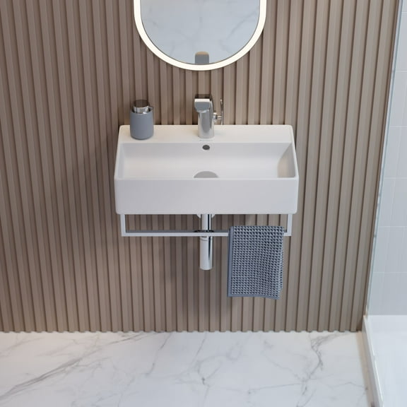 Claire 22" Wall-Mount Bathroom Sink with Silver Towel Bar