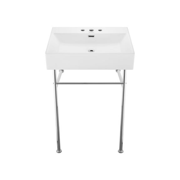 Claire 24" Console Sink White Basin Chrome Legs with 8" Widespread Holes