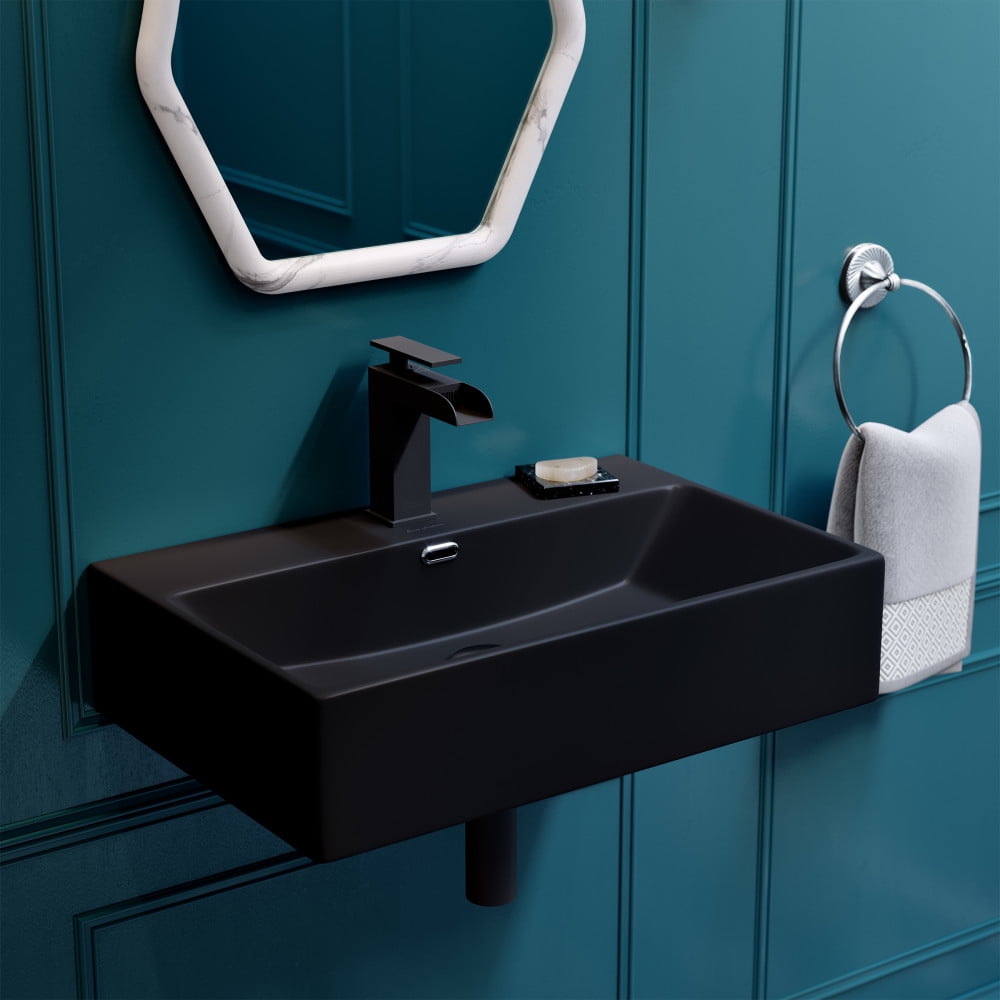 Claire 24" Matte Black Ceramic Wall-Mount Bathroom Sink