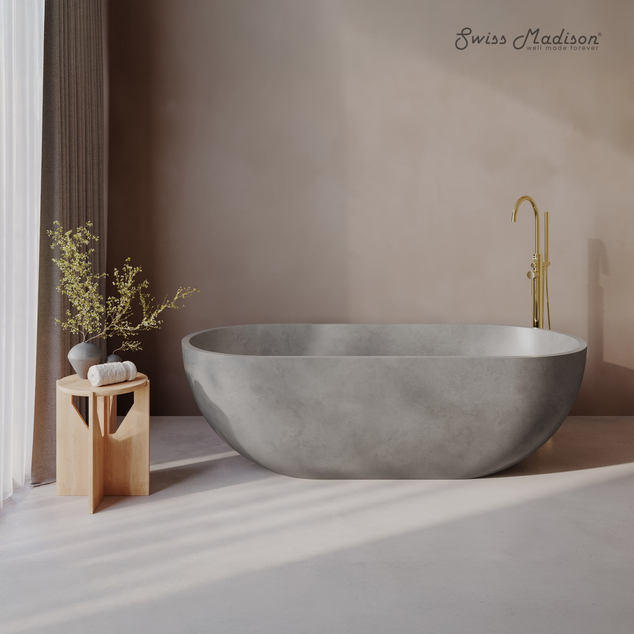 Claire 60" Freestanding Concrete Bathtub in Gray, Drain Included
