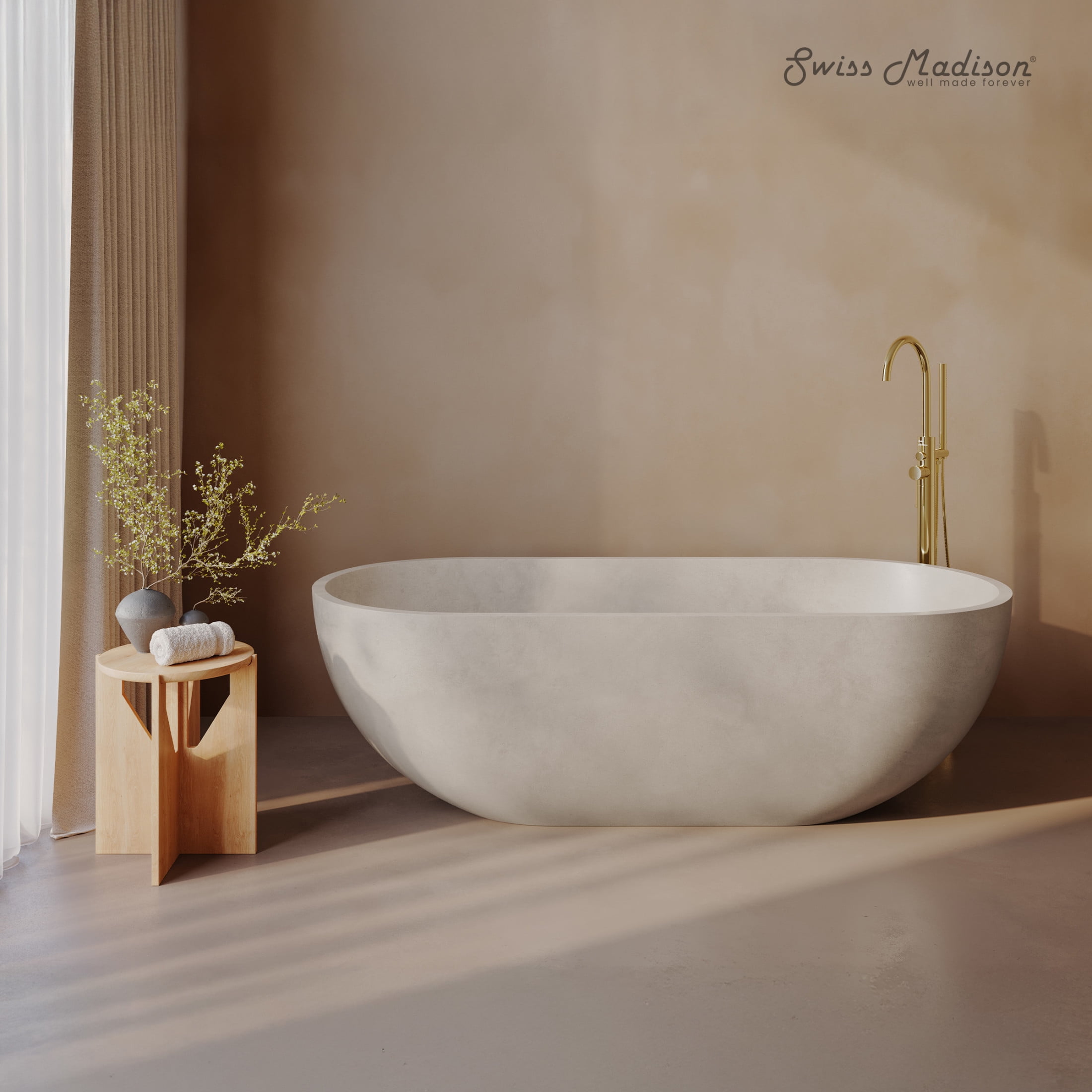 Claire 60" Freestanding Concrete Bathtub in Sand, Drain Included