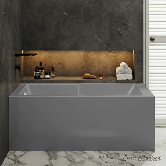 Claire 60 x 32 Left Drain Soaking Alcove Corner Apron Bathtub in Glossy Gray