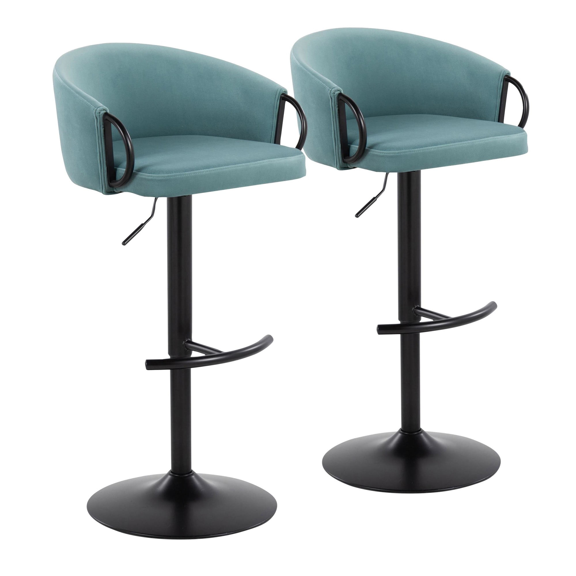 Claire Light Blue Velvet Adjustable Swivel Barstool Set