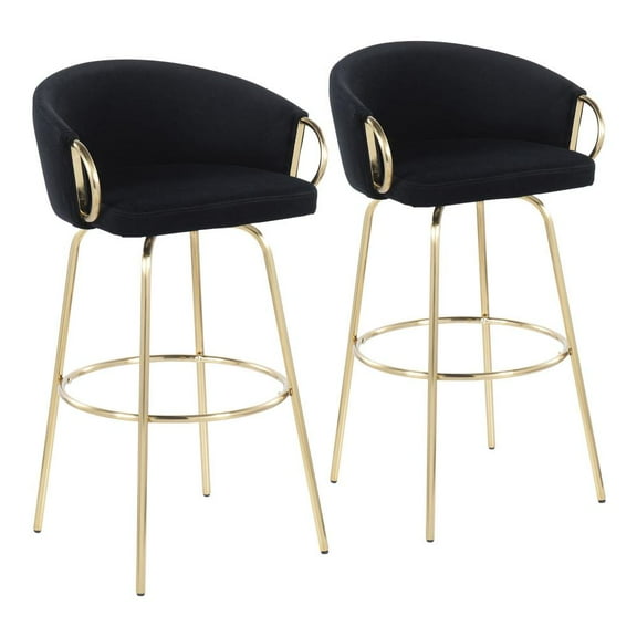 Claire Contemporary Glam 30" Fixed-Height Bar Stool With Gold Metal Legs And Round Gold Metal Footrest - Set Of 2