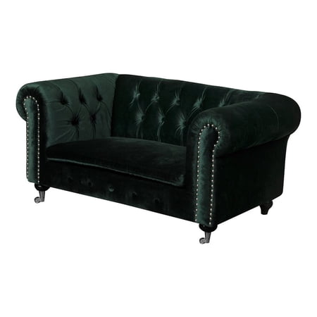 American Home Classic Claire 10" Velvet Upholstered Kid's Sofa in Green