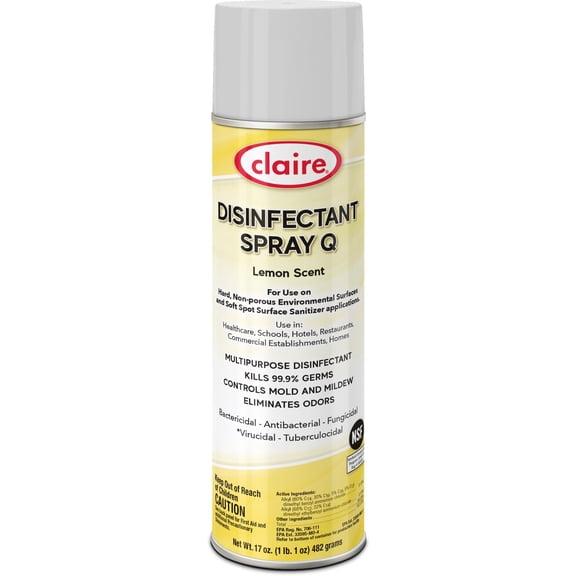 Claire Multipurpose Disinfectant Spray  ReadyToUse Spray  17 fl oz 05 quart  Lemon Scent  12  Carton  Yellow