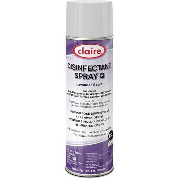 Claire Multipurpose Disinfectant Spray Spray - 17 fl oz (0.5 quart) - Lavender Scent - 12 / Carton - Purple