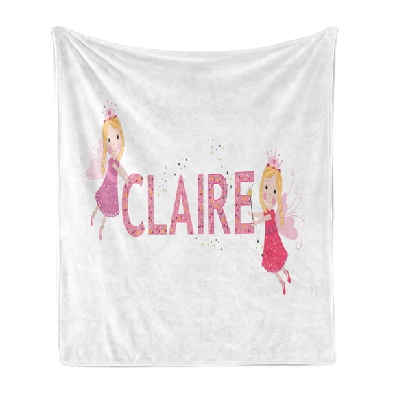 Claire Soft Flannel Fleece Blanket, Pastel Toned Colorful Arrangement of Fairy Tale Elements with Magic Wands and Wings, Cozy Plush for Indoor and Outdoor Use, 50" x 70", Multicolor, by Ambesonne