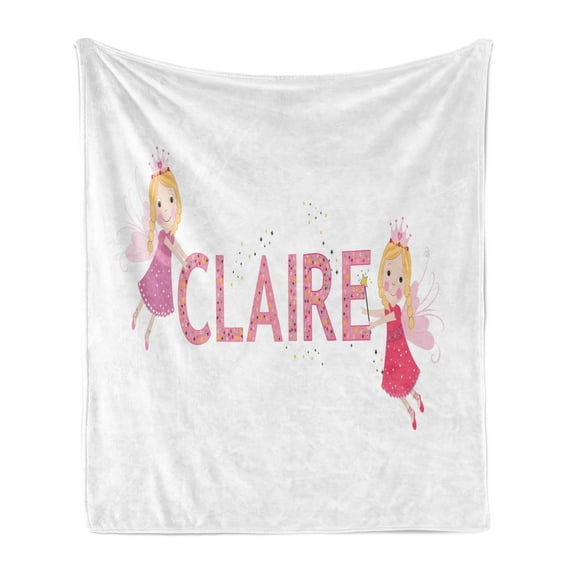 Claire Soft Flannel Fleece Blanket, Pastel Toned Colorful Arrangement of Fairy Tale Elements with Magic Wands and Wings, Cozy Plush for Indoor and Outdoor Use, 70" x 90", Multicolor, by Ambesonne