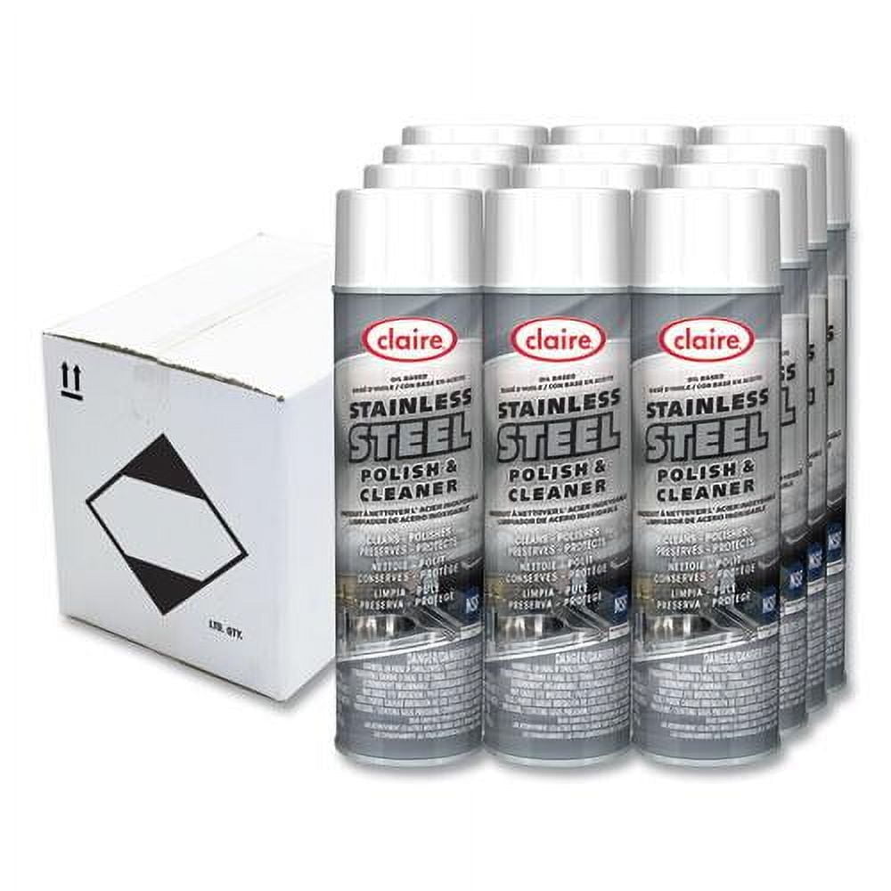 Claire Stainless Steel Polish and Cleaner - 15 fl oz (0.5 quart) - Lemon ScentCan - 12 / Pack - Non-abrasive, CFC-free - Clear Claire Stainless Steel Polish and Cleaner - 15 fl oz (0.5 quart) - Lemon ScentCan - 12 / Pack - Non-abrasive, CFC-free - Clear