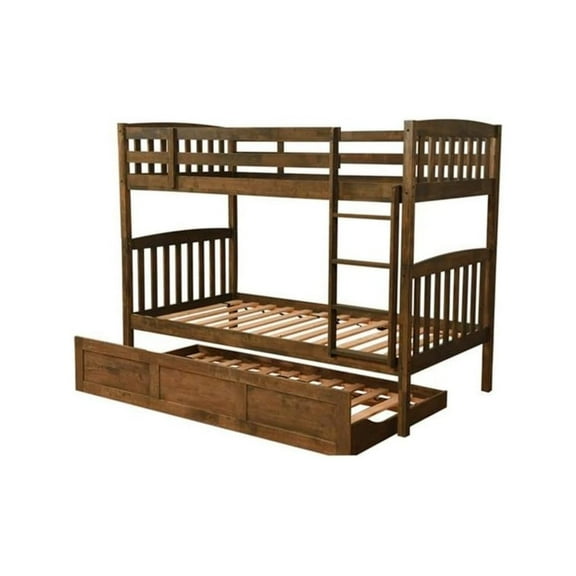 Claire Twin Wood Bunk Bed and Trundle Bed in Brown-Mattresses Not Included