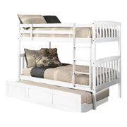 Claire Twin Wood Bunk Bed and Trundle Bed in White-Mattresses Not Included