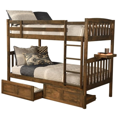 Claire Twin Wood Bunk Bed with Storage/Tray in Brown-Mattresses Not Included