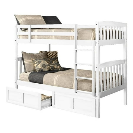 Claire Twin Wood Bunk Bed with Storage in White-Mattresses Not Included