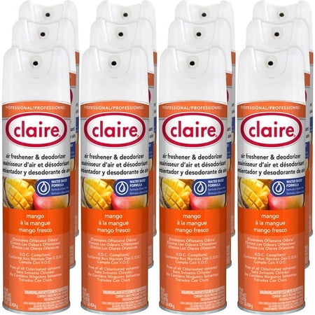 Claire Water-Based Air Freshener - Spray - 16 oz - Mango - 12 / Dozen - Residue-free, Non-staining, Ozone-safe, Odor Neutralizer, Recyclable | Bundle of 2 Cartons