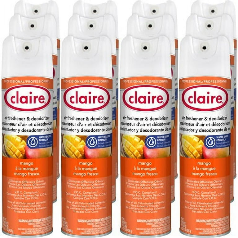 Claire Water-Based Air Freshener - Spray - 16 oz - Mango - 12 / Dozen - Residue-free, Non-staining, Ozone-safe, Odor Neutralizer, Recyclable Claire Water-Based Air Freshener - Spray - 16 oz - Mango - 12 / Dozen - Residue-free, Non-staining, Ozone-safe, Odor Neutralizer, Recyclable