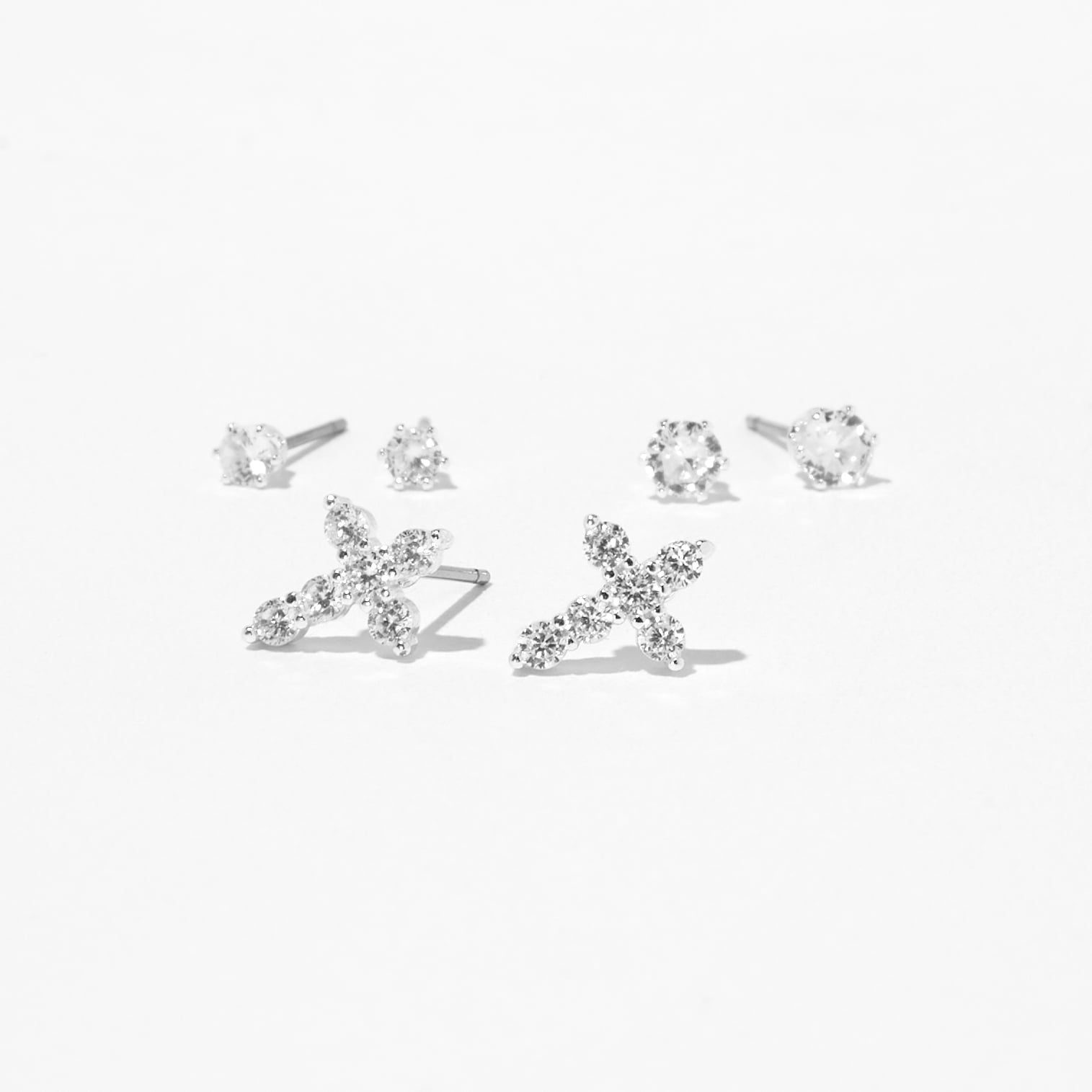 Claire's 3-Pack Cubic Zirconia 3 and 4MM Stud with Stud Cross Earrings