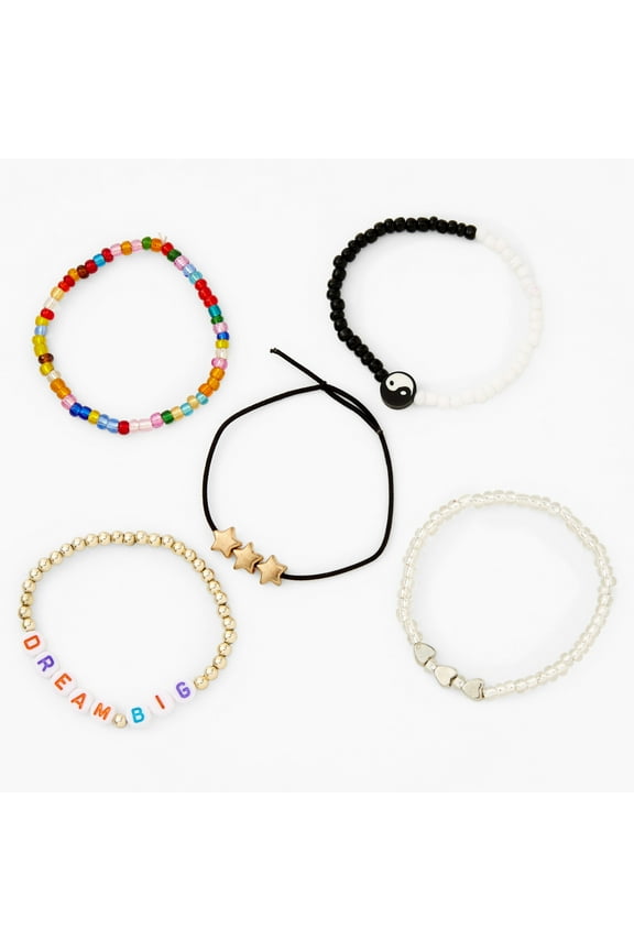 5 Piece Stackable Beaded and String Colorful Bracelet Set Dream Big Design for teen