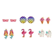 Claires 6 Piece Fantasy Earrings Studs; Mermaids, Unicorns, Flamingos, and Icecream Design