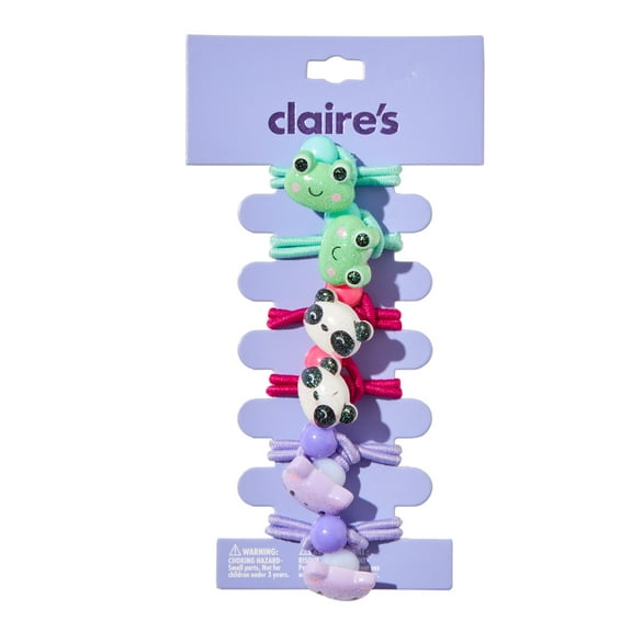 Claire's Frog, Panda, and Kitty Charm Ponytail Holder Hair Ties, 6-Pack
