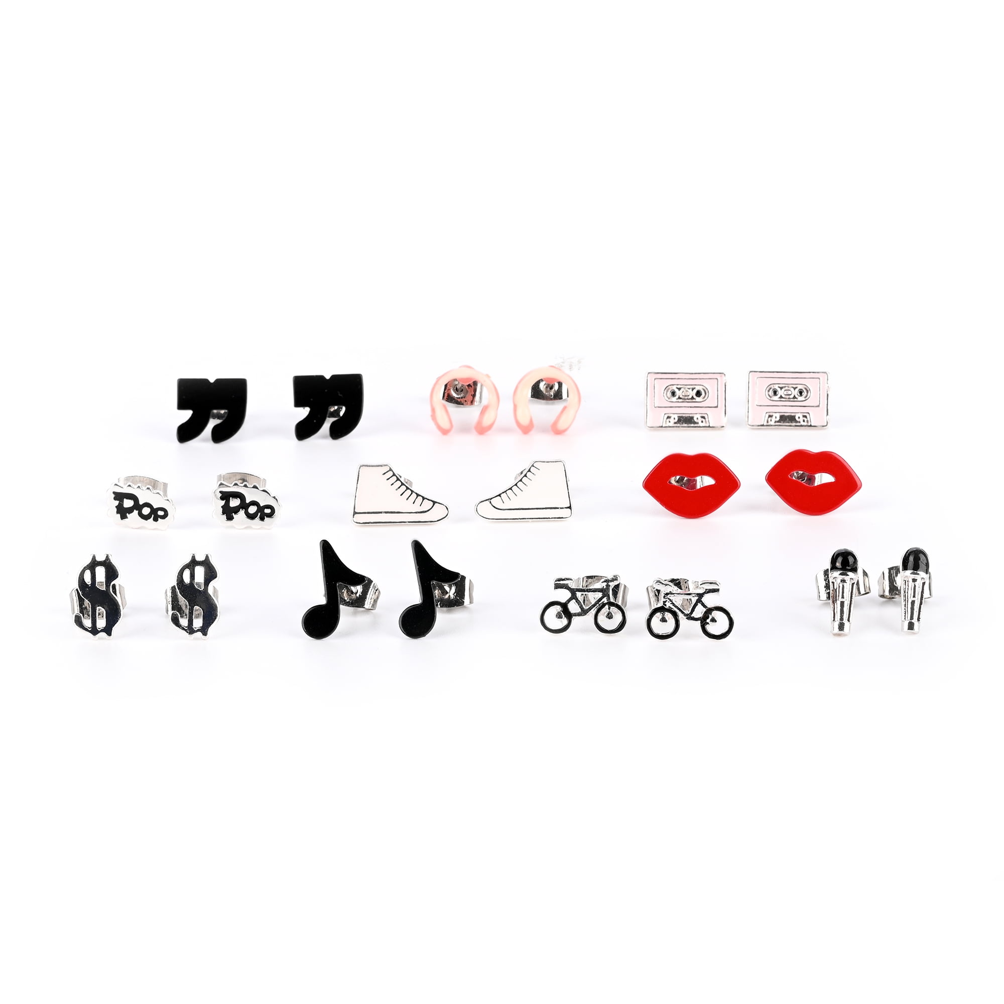 CLAIRE'S 90's Motif Inspired Stud Earrings Set, Post Back, 10-Pack