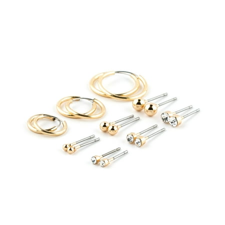 Claire's Adult Gold Graduated Mixed Unisex Earrings Set, Post Back, Endless Loop Closure, 9 Pack, 03999