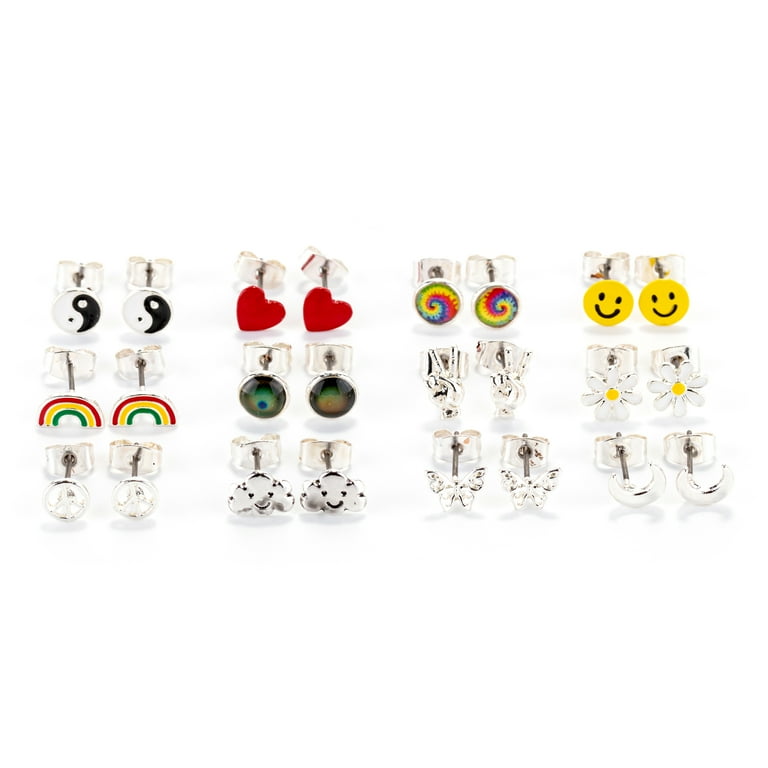 Claire's Silver 90s Motifs Daisy Stud Earrings Set, 12 Pack Claire's Silver 90s Motifs Daisy Stud Earrings Set, 12 Pack