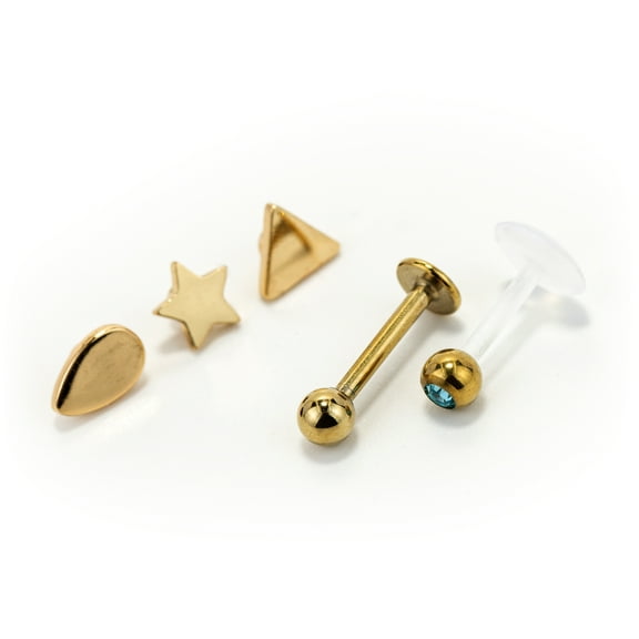 Claire's Adult Women's Star and Triangle Daith Earrings, Gold, Stainless Steel, Other Stone, 16G