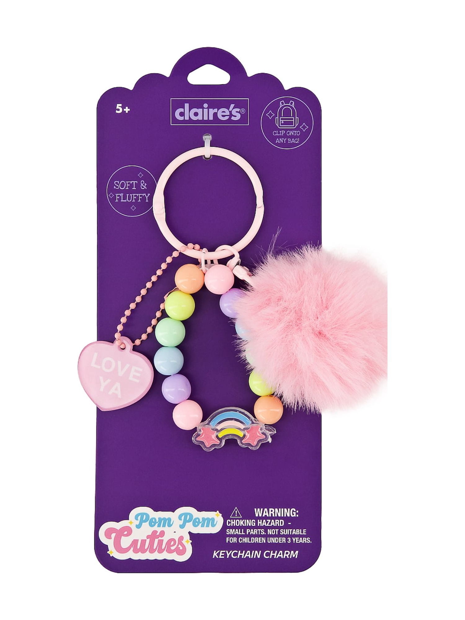 Claire's Bag Charm - Love Ya Pink Pom