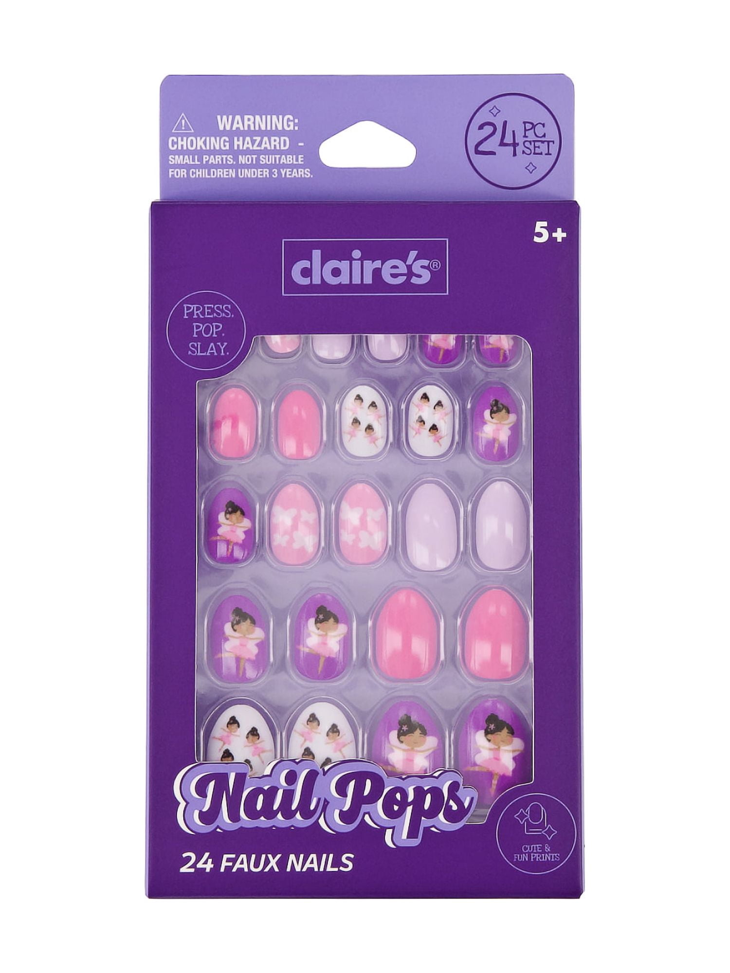 Claire's Ballerina Print Oval Shaped Press-on Nails, 24 Nails