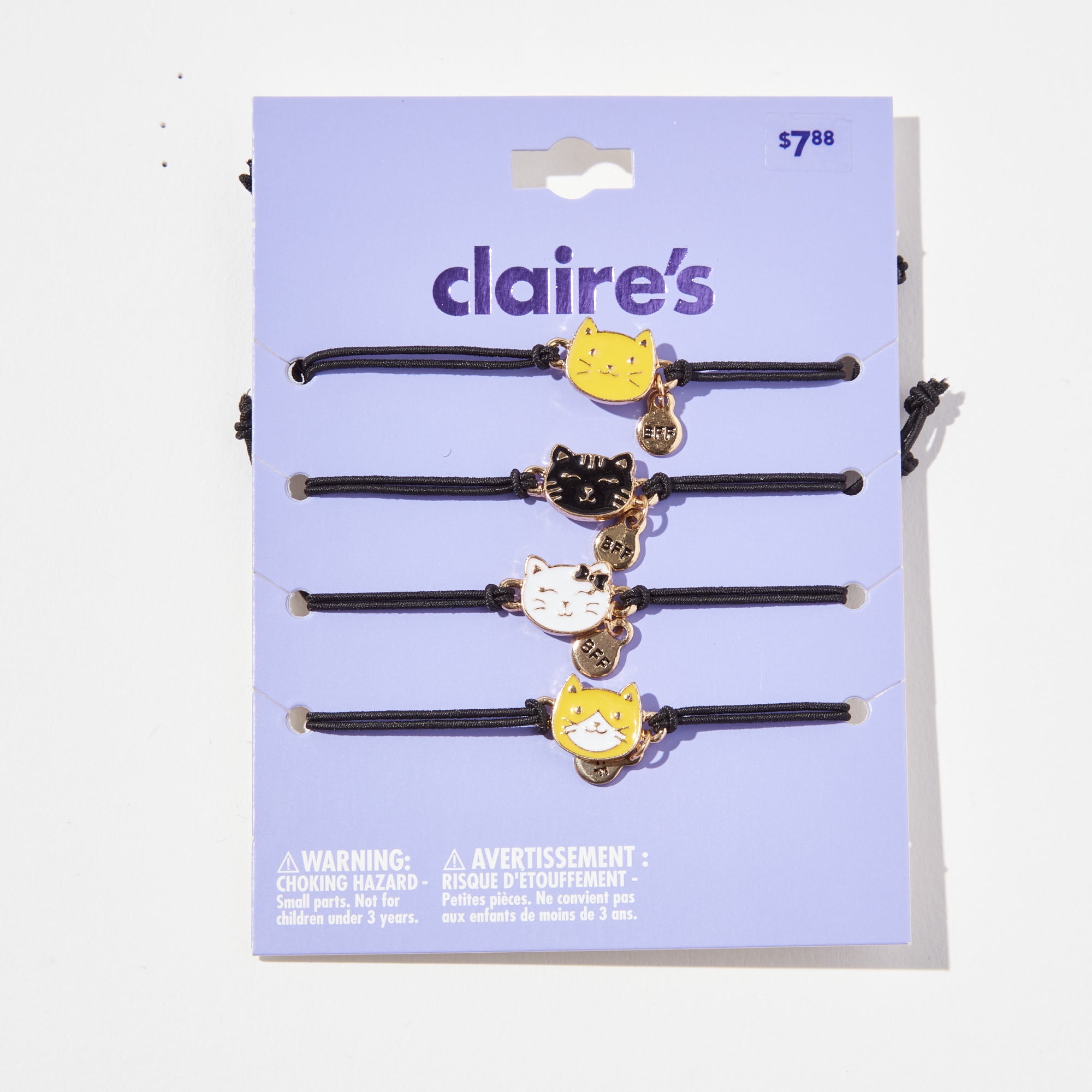 Claire's Best Friend Yellow, White, and Black Cat Bracelets, Pack