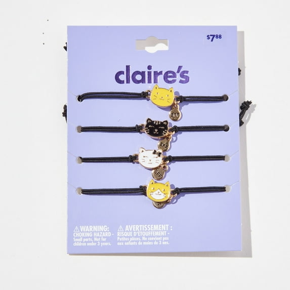 Claire's Best Friend Yellow, White, and Black Cat Bracelets, 4 Pack