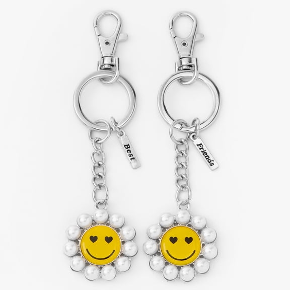 Claire's Best Friends Pearl Happy Smiley Face Keychains, Metal (2 Pack)