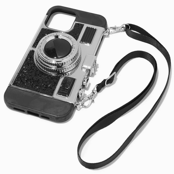 Claire's Black Glitter Camera Phone Case - Fits iPhone 12 Pro