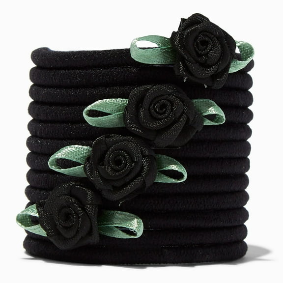 Claire's Black Rose and Mint Green Ribbon Hair Ties, 12-Pack