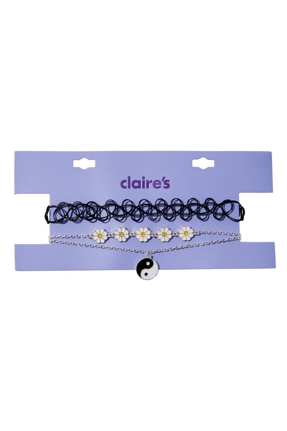 Black Tattoo and Daisy Choker Necklaces, 3-Pack