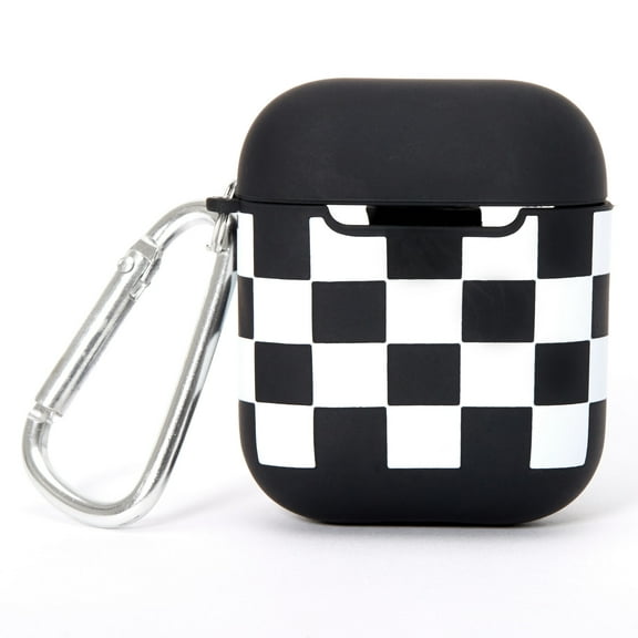 Claire's Black & White Checkered Silicone Earbud Case Cover - Compatible with Apple AirPods
