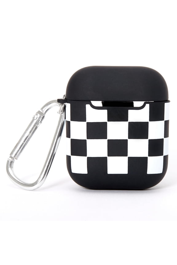 Black & White Checkered Silicone Earbud Case Cover - Compatible with Apple AirPods