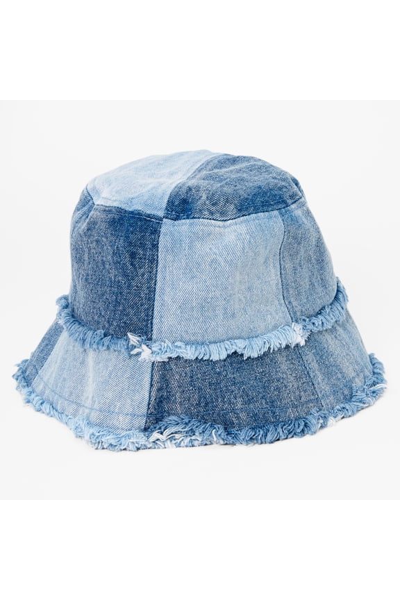 Blue Denim Patchwork Bucket Hat, Cotton Hat