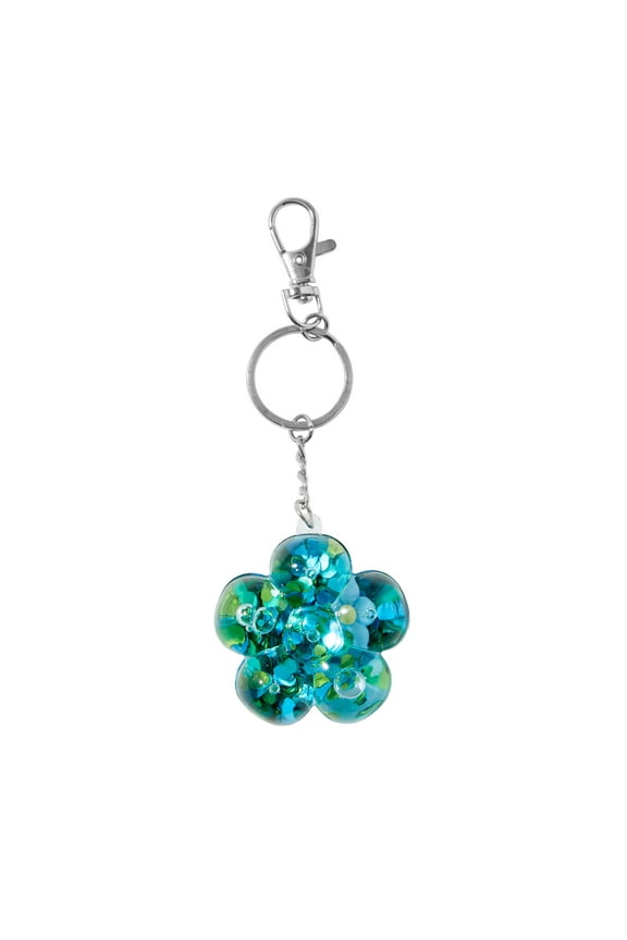 Blue and Green Glitter Filled Flower Keychain