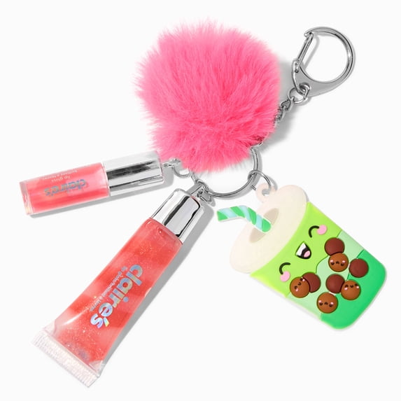 Claire's Boba Tea Lip Gloss Keychain, Metal