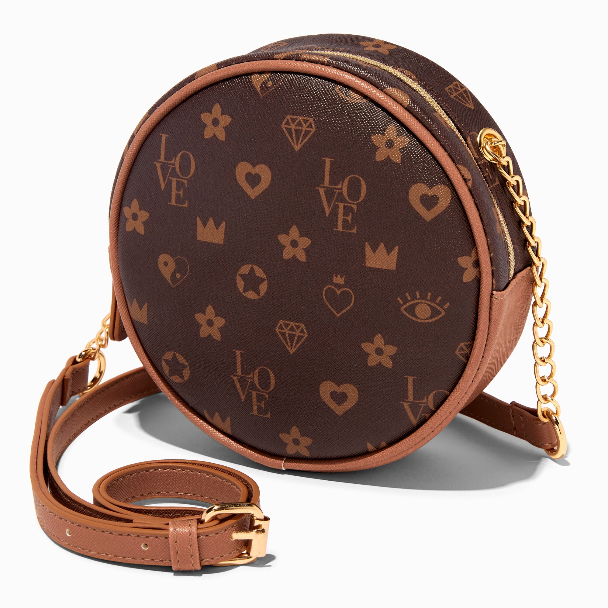 Claire's Brown Status Icons Round Crossbody Bag 
