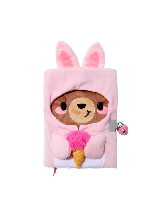 Children's Pink Bear Dressed up as a Bunny Diary - Lock and Key, 100 Pages