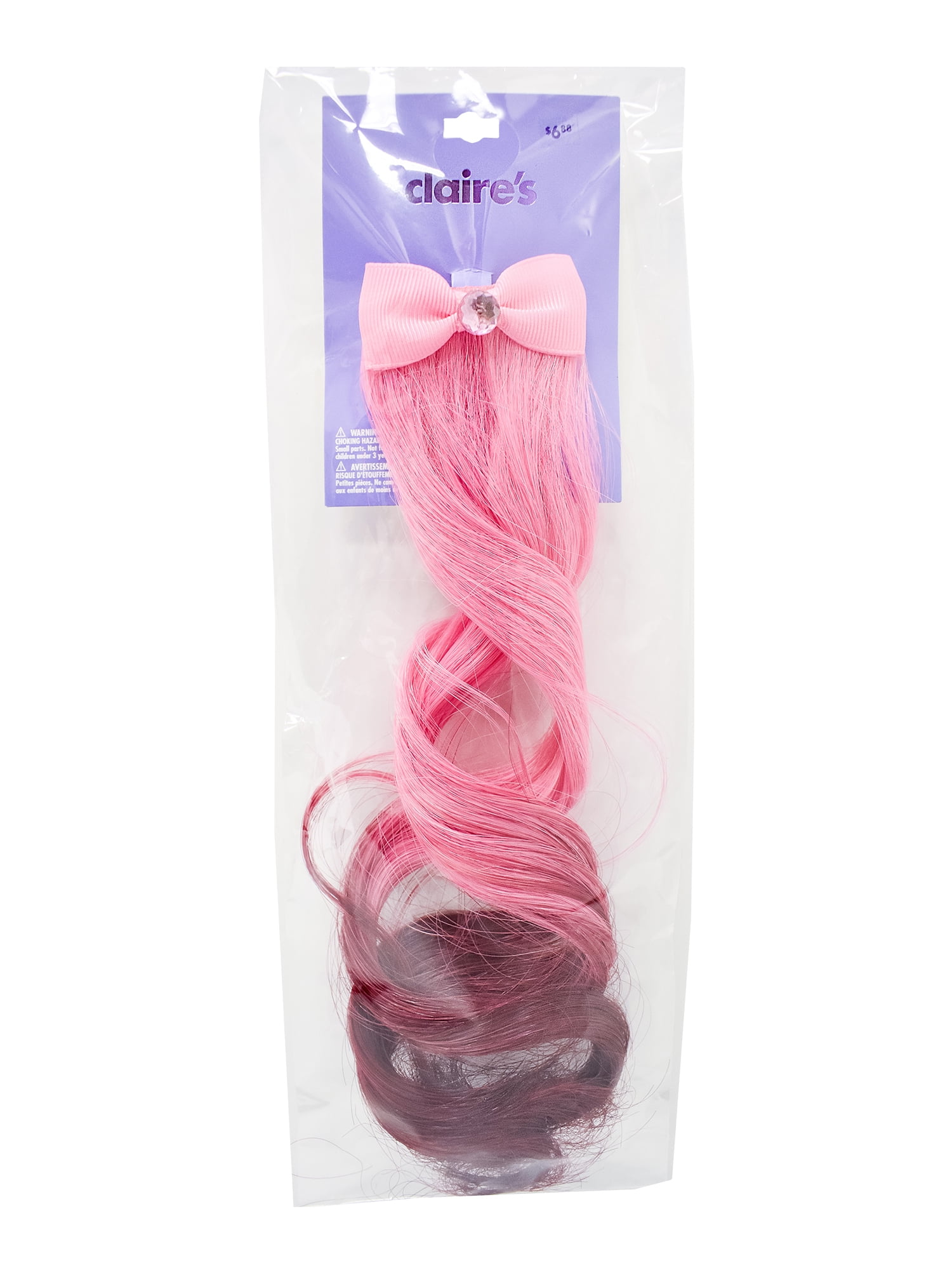 Claire's Childrens Pink Bow Alligator Hair Clip with Pink Ombre Curled Faux Hair, Small