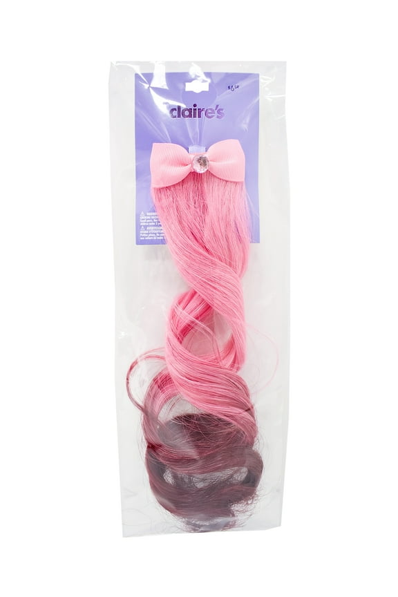 Childrens Pink Bow Alligator Hair Clip with Pink Ombre Curled Faux Hair, Small