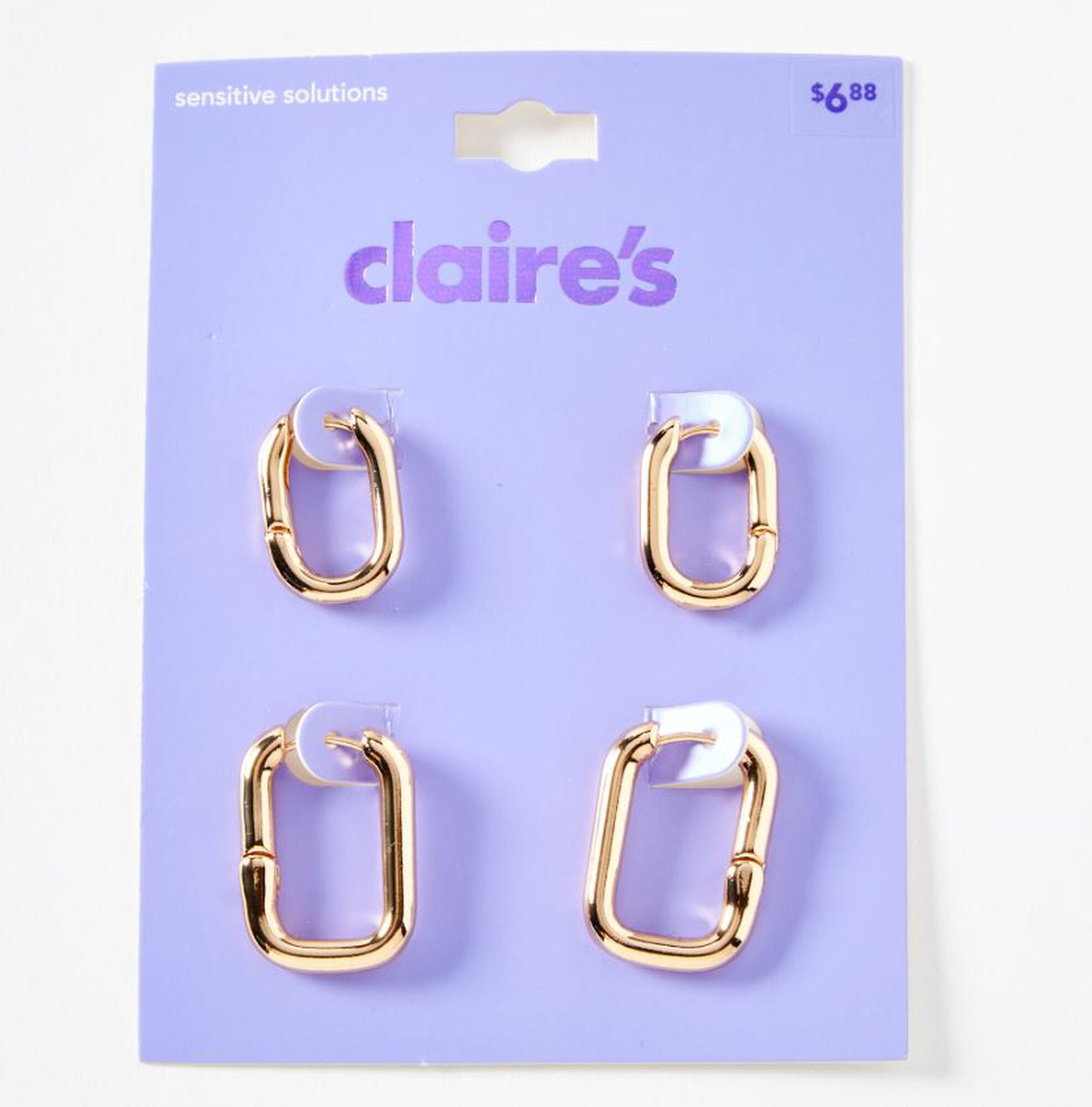 Claire's Classic Rectangle Gold Hoop Earrings for Women and Girls, 2-Pack